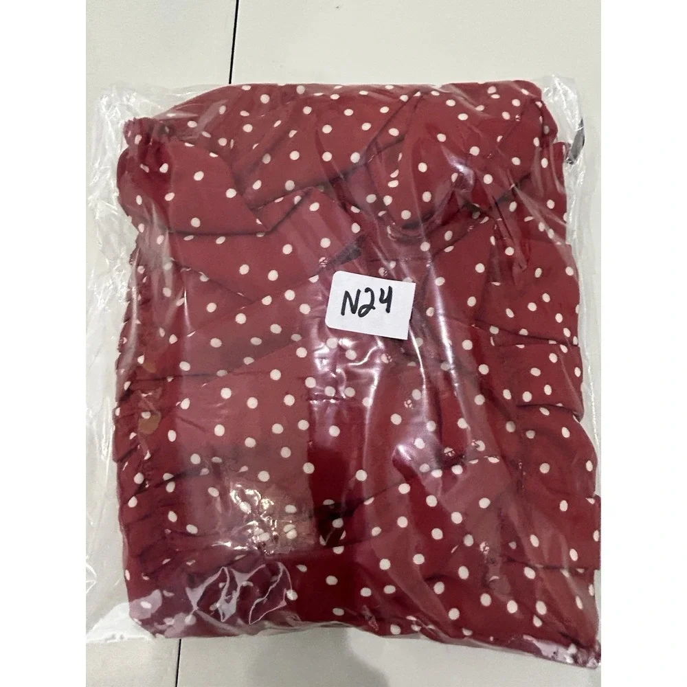 Unbranded Red Polka Dot Ruffle Tiered Dress Size‎ L Plunge Collar Twee Secretary - Picture 10 of 10